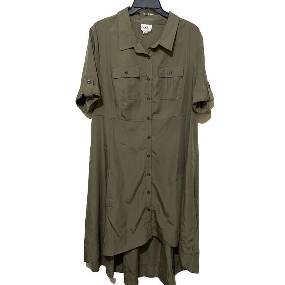 ECI New York Short Sleeve Dress Utility High Low Size XL Olive NWT - Picture 1 of 8
